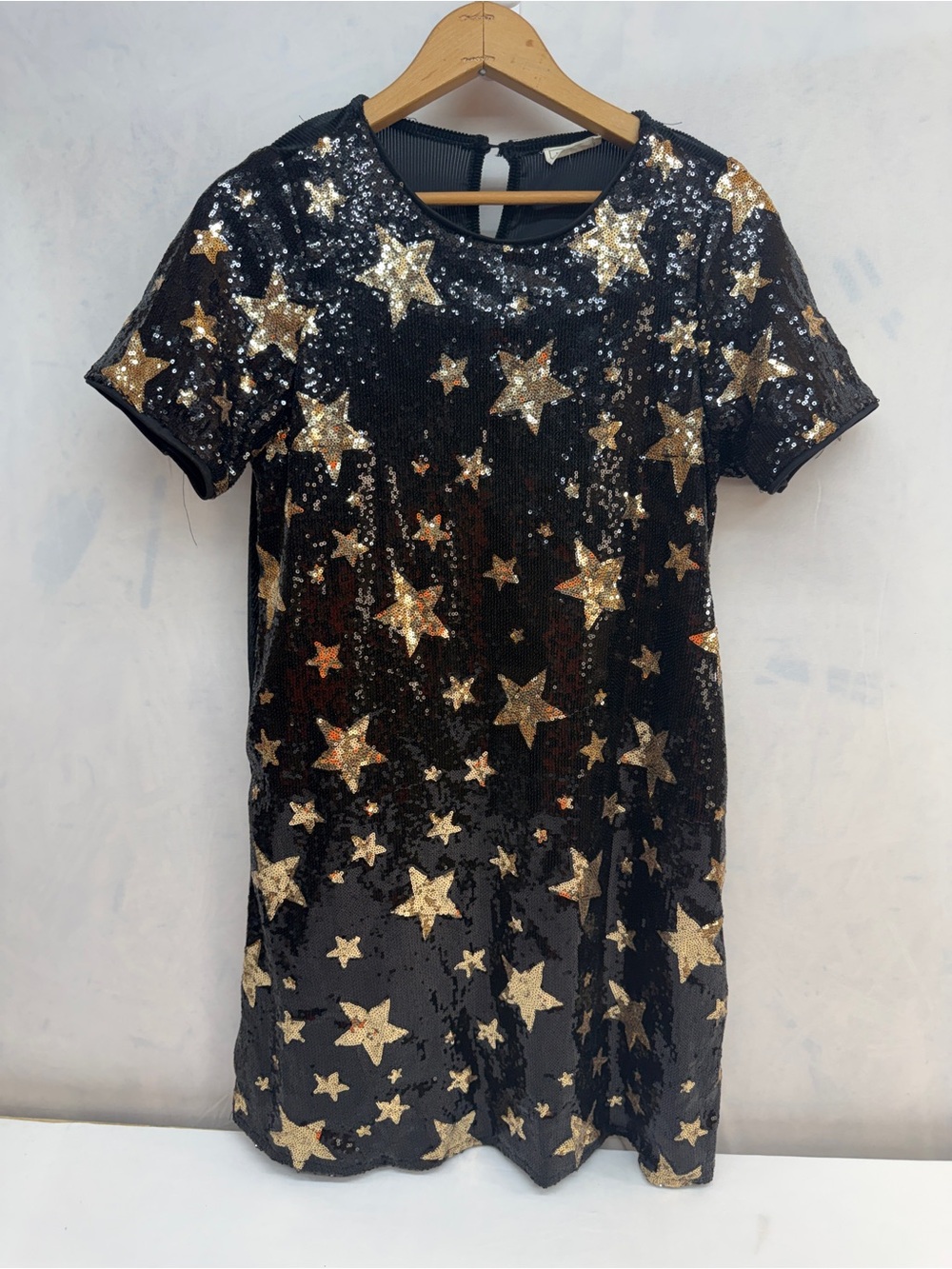 Hayden Girls Black Dress with Gold Star Sequins